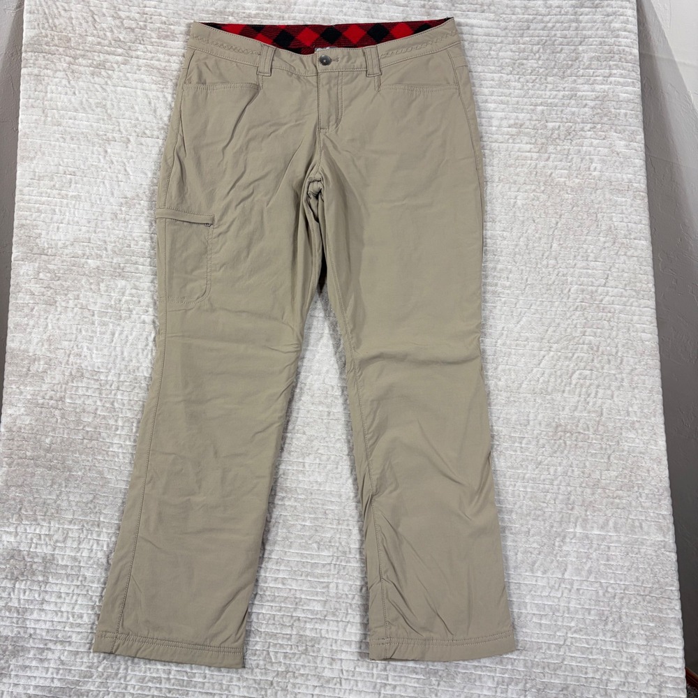 Eddie Bauer First Ascent Guide Pants Womens P8 Tan Fleece Lined Buffalo Plaid